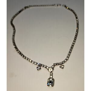 Vintage Emerald Cut Clear Rhinestones Choker Necklace With attached Extender